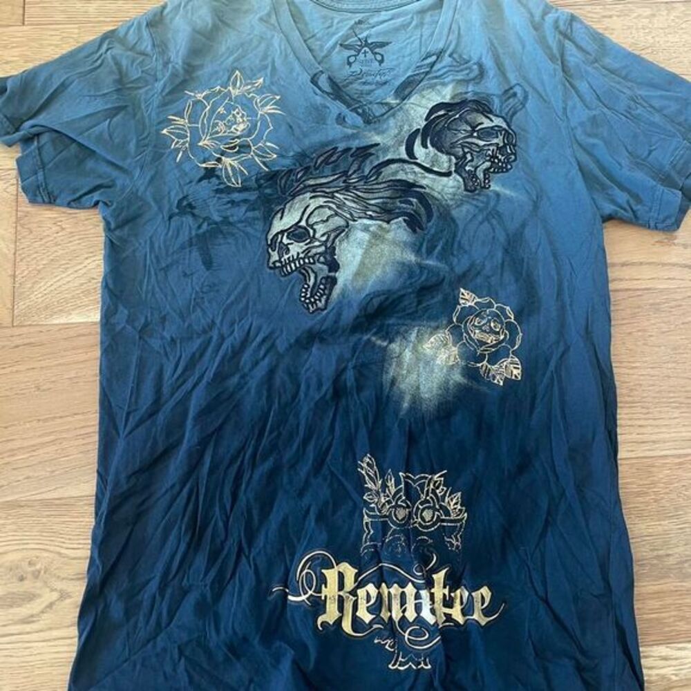 Affliction Men's Navy and Black T-shirt